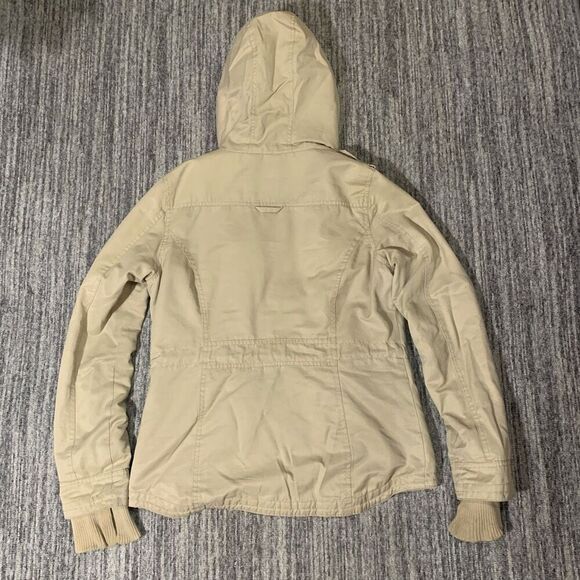 Aeropostale Aero87 Women’s Large Hooded Coat Tan Khaki Pockets Button And Zip - Picture 6 of 6